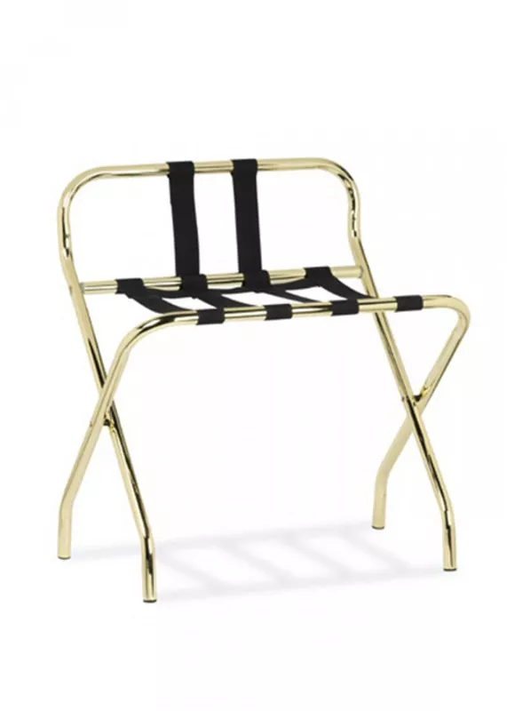 Reggivaligie in acciaio cromato con sponda e cinghie in PVC