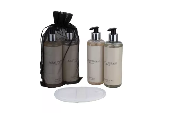 Set regalo Scent Company Milano con shampoo e bagno schiuma in dispenser e spugnetta scrub